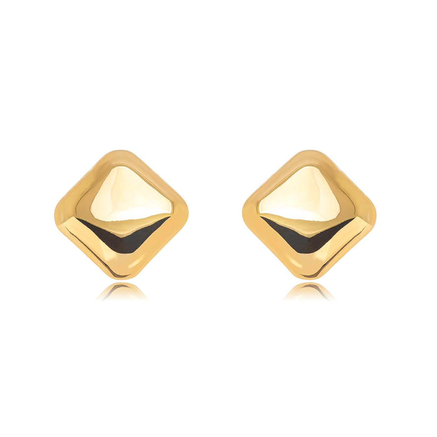 18K Gold Plated Domed Square Stud Earrings