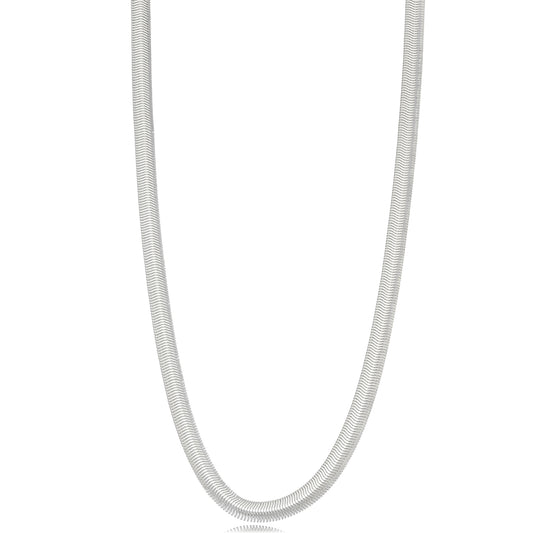 White Rhodium Plated Thick Herringbone Necklace