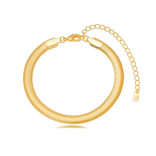 18K Gold Plated Bracelet with a bold herringbone design.