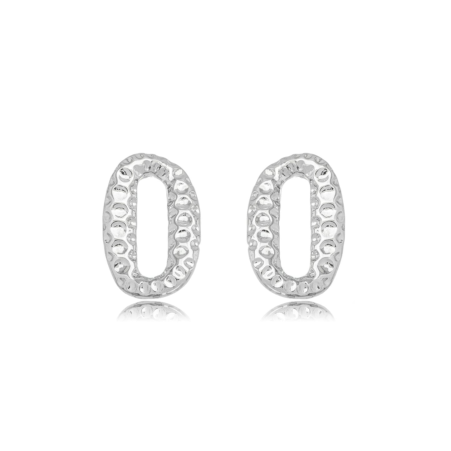 White Rhodium Plated Oval Organic Stud Earrings
