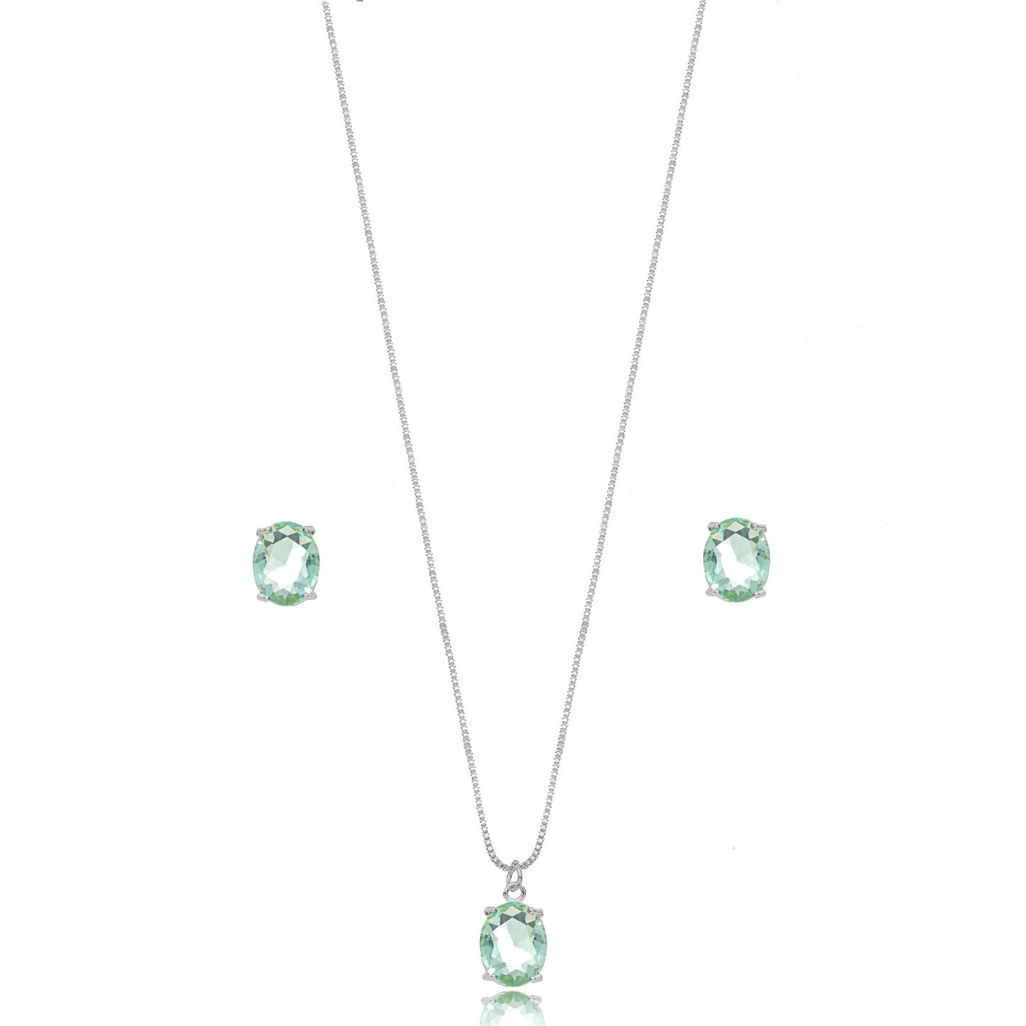 White Rhodium Plated Oval Aquamarine Set