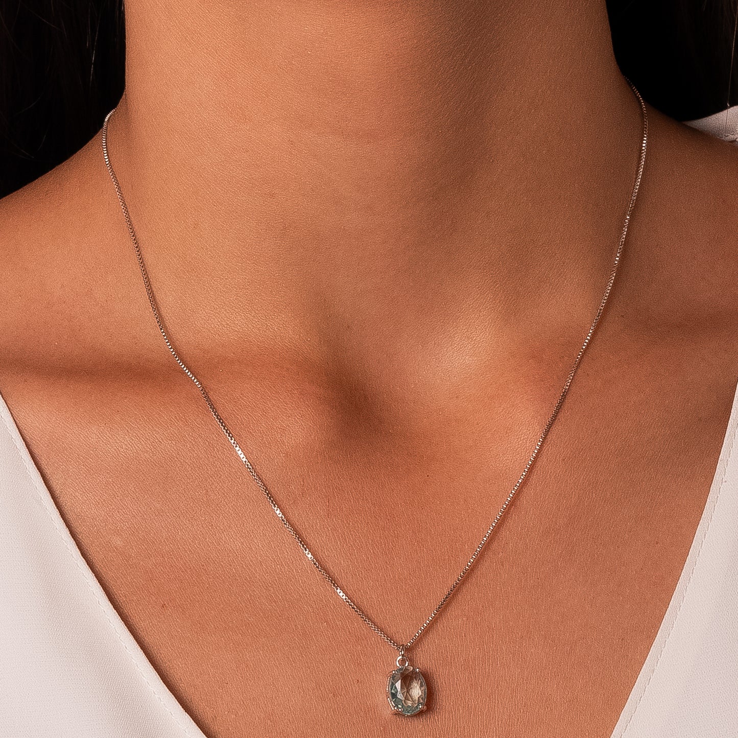 White Rhodium Plated Oval Aquamarine Set