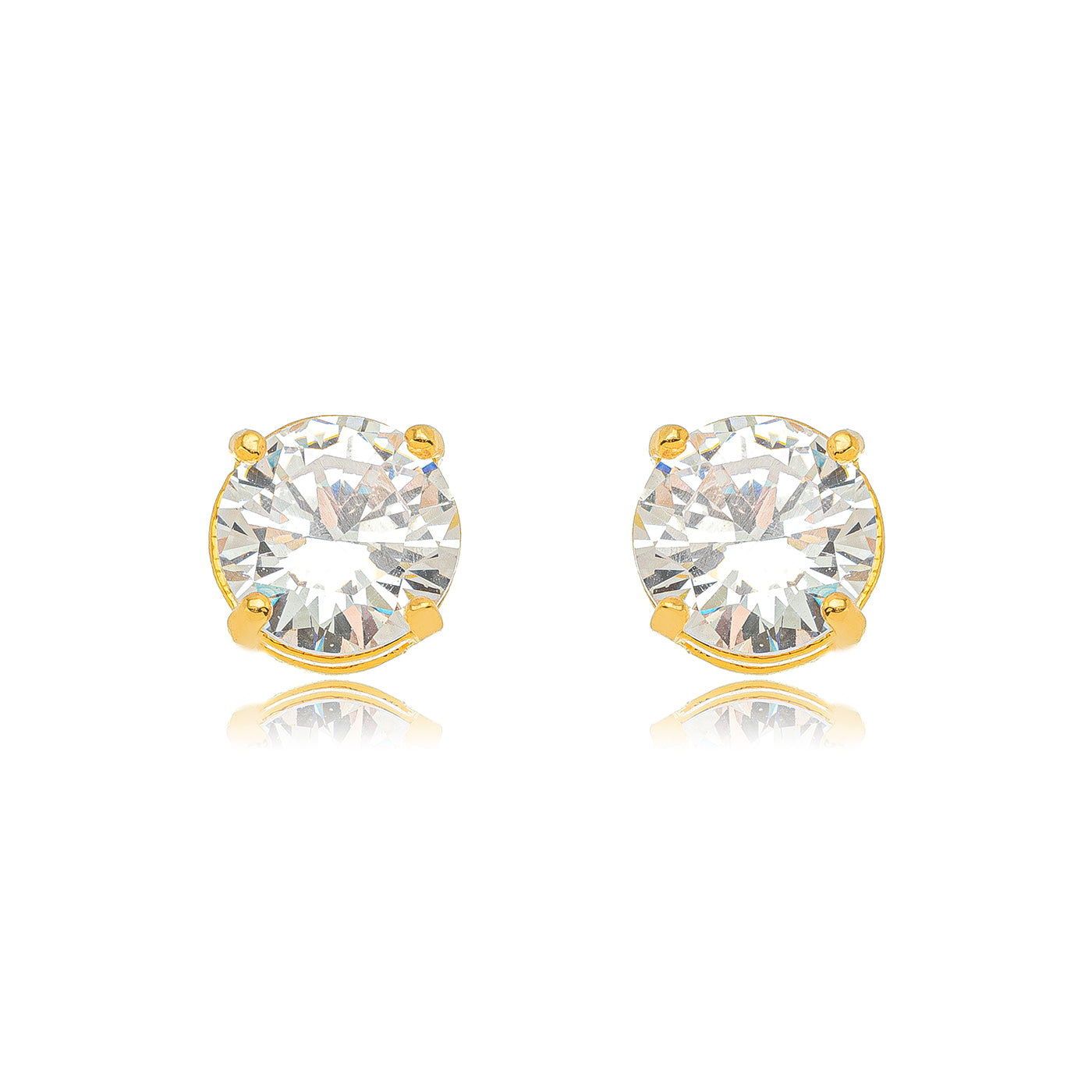 18K Gold Plated Round Cubic Zirconia Studs Earrings