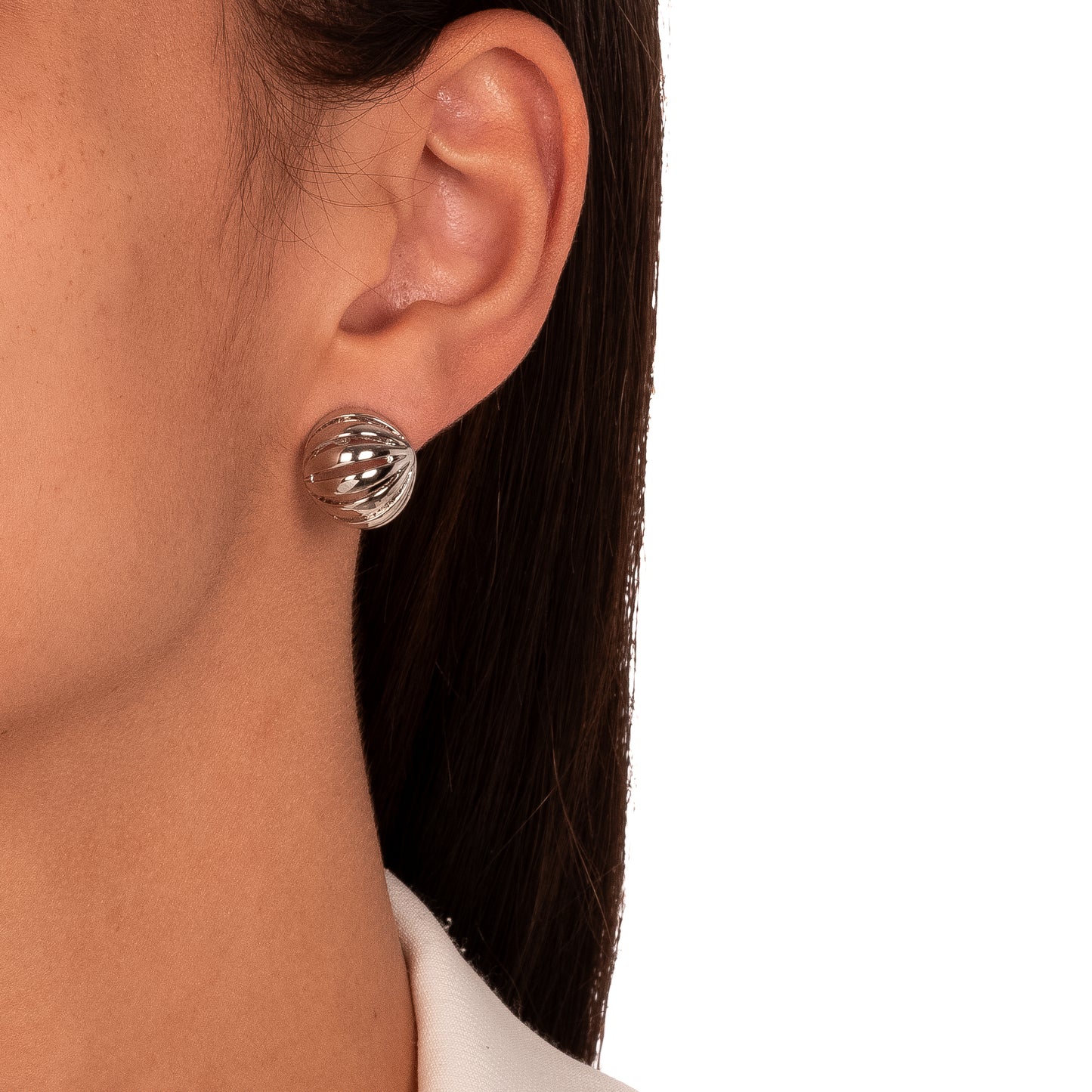 White Rhodium Plated Stud Round Earrings