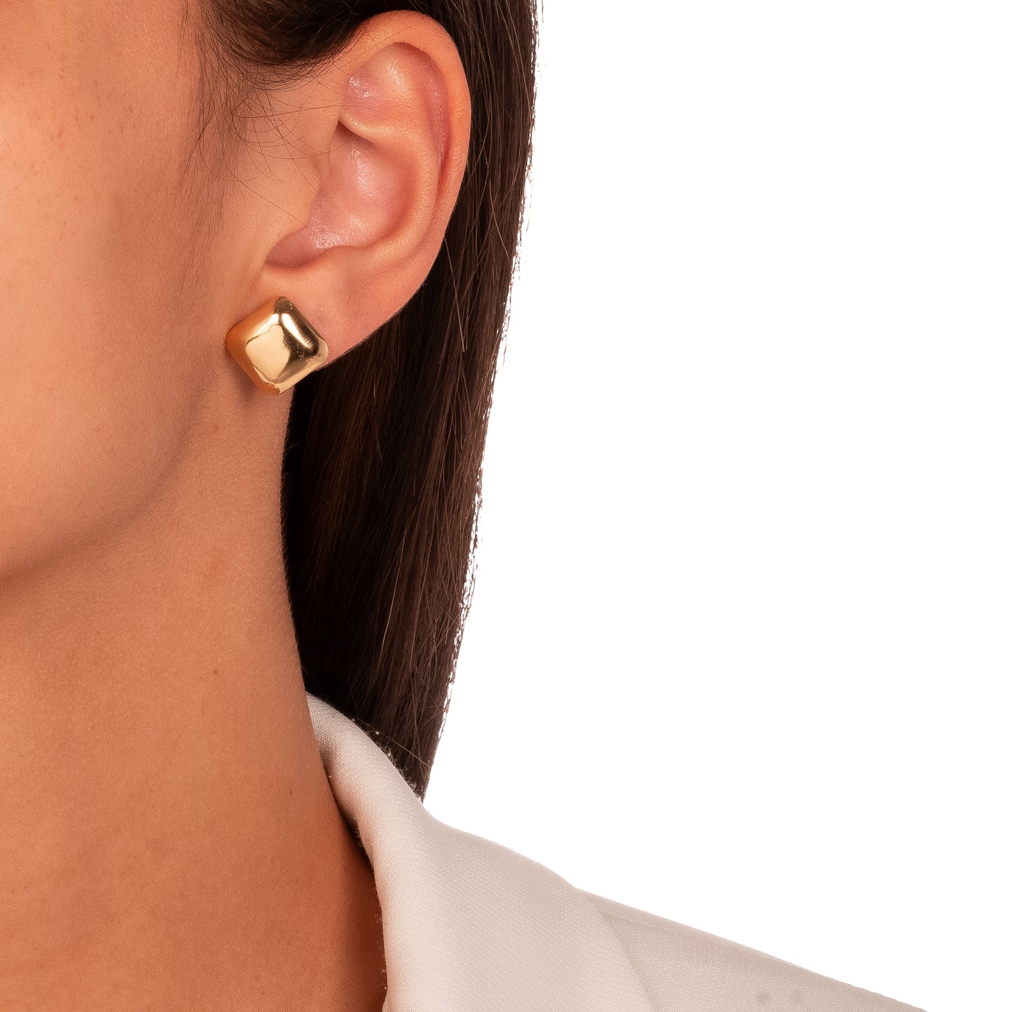 18K Gold Plated Small Domed Square Stud Earrings