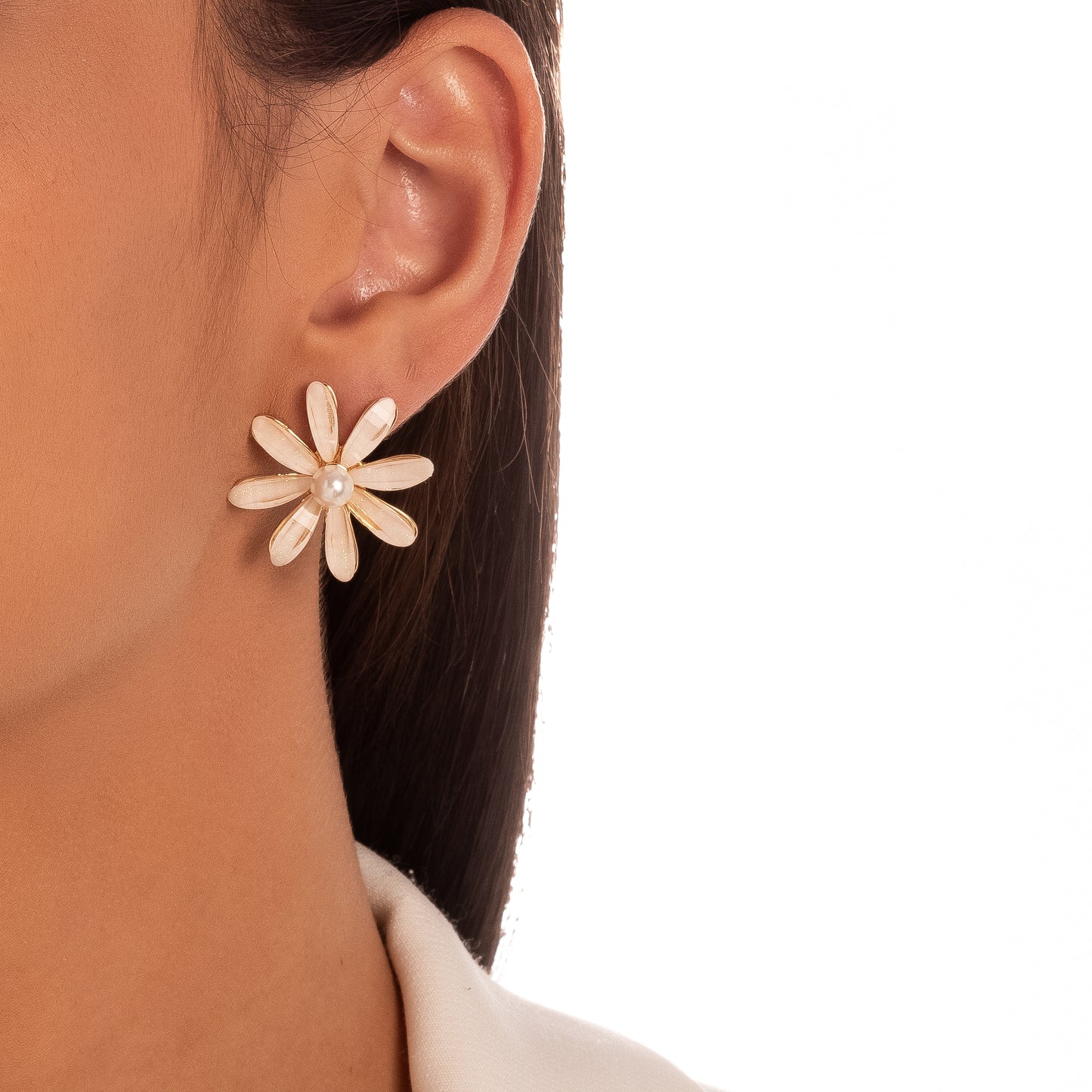 18K Gold Plated Stud Resin Flowers Earrings