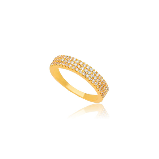 Zirconia Studded 3 Rows Band Ring - 18K Gold Plated Ring