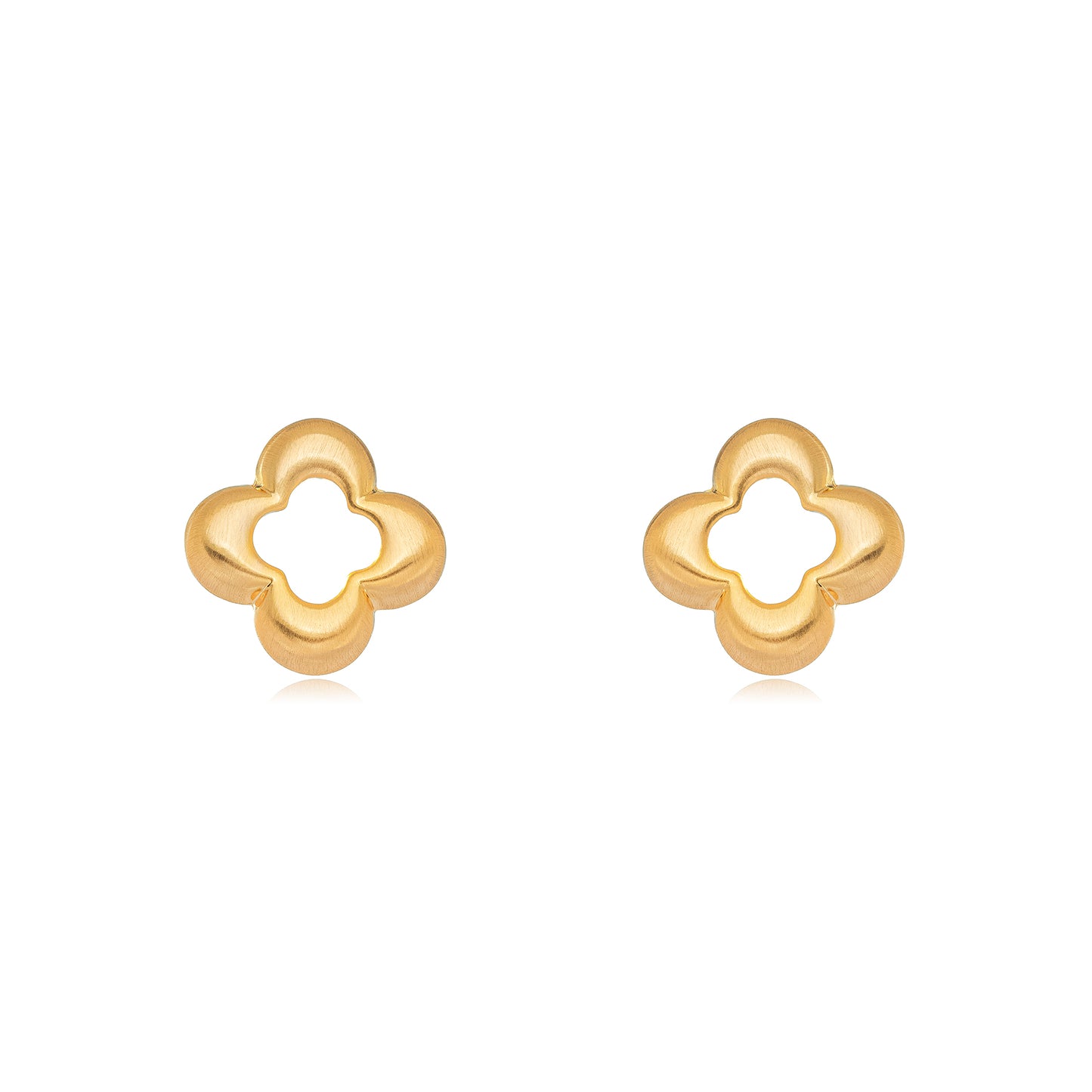 18K Gold Plated Matte Brushed Clover Earrings