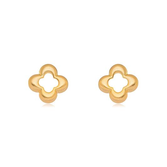 18K Gold Plated Matte Brushed Clover Earrings