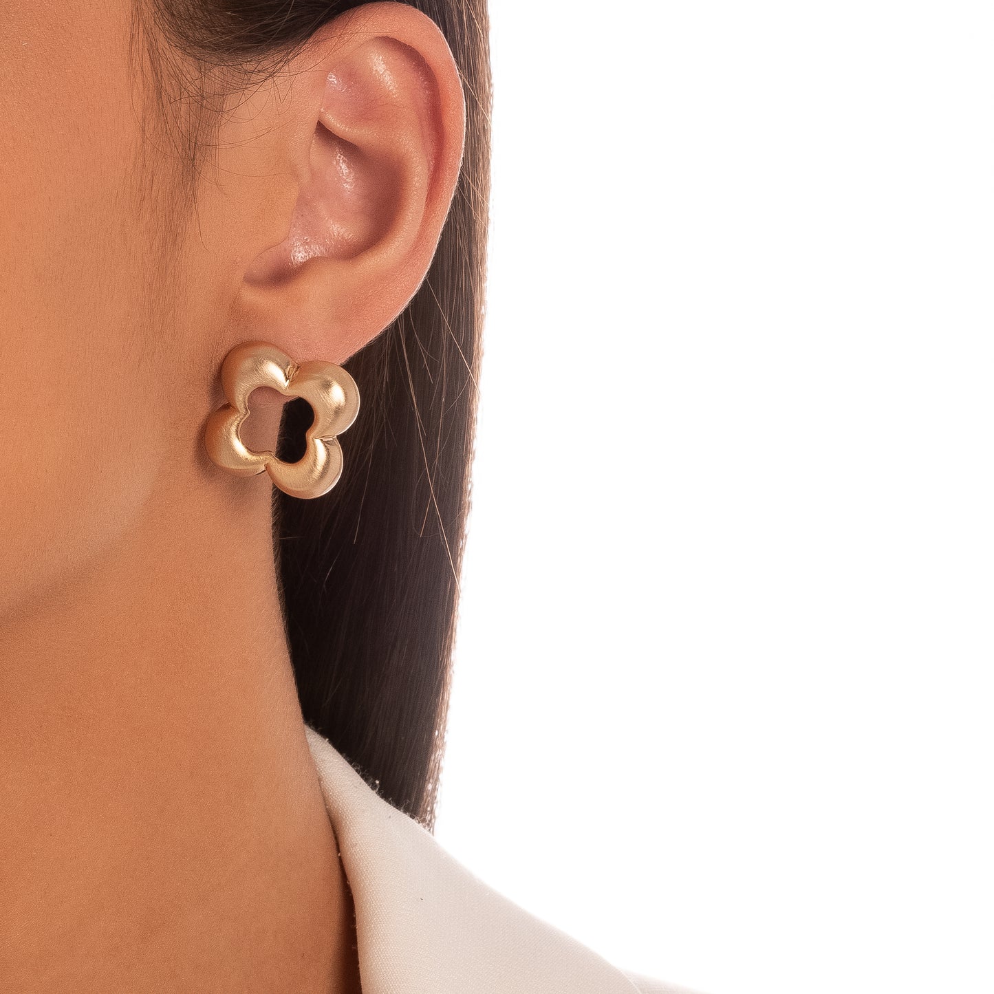 18K Gold Plated Matte Brushed Clover Earrings