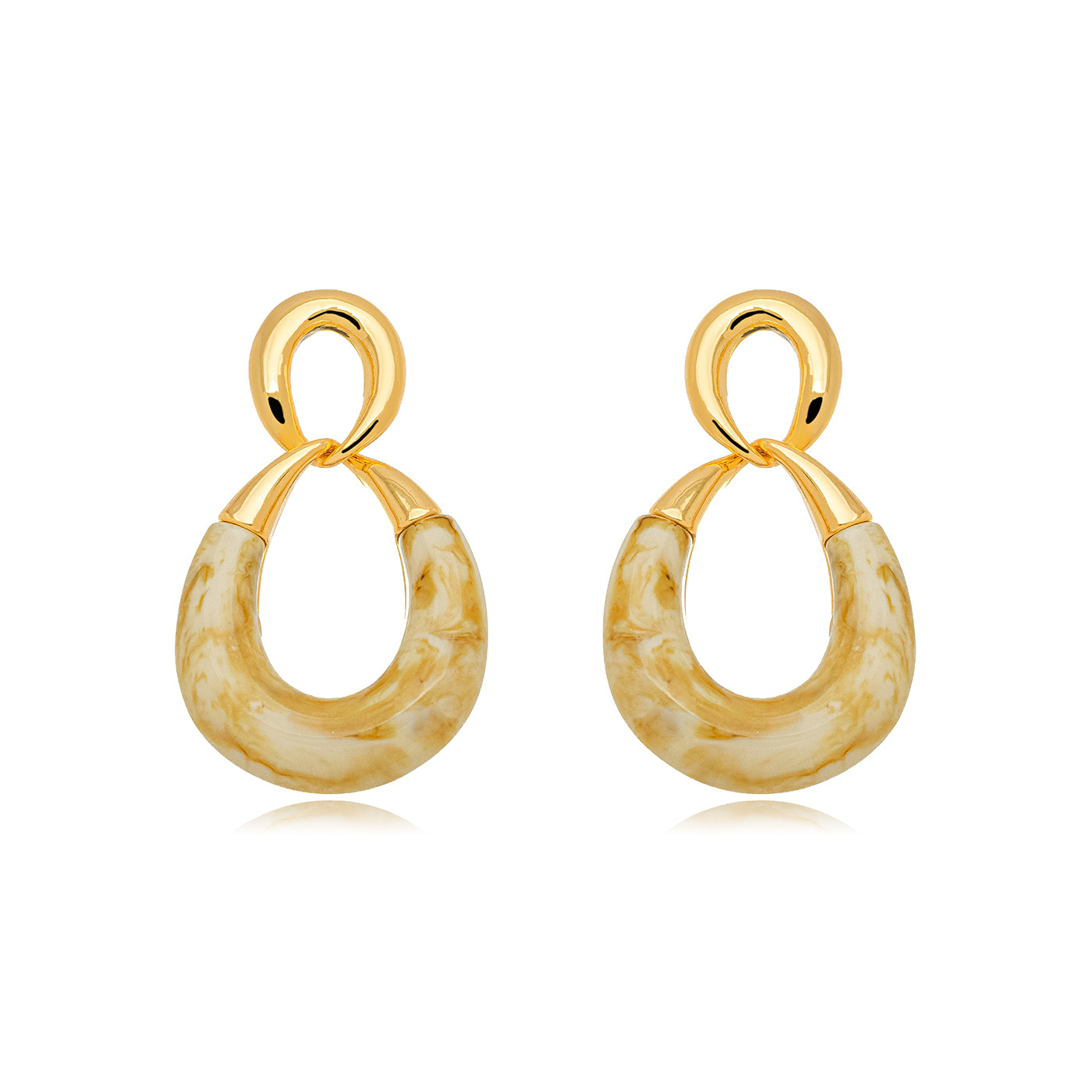 18K Gold Plated Long Chandelier Marble Resin Earrings