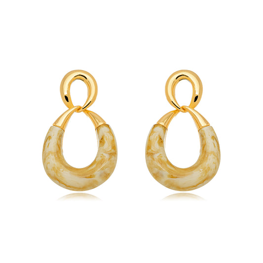 18K Gold Plated Long Chandelier Marble Resin Earrings