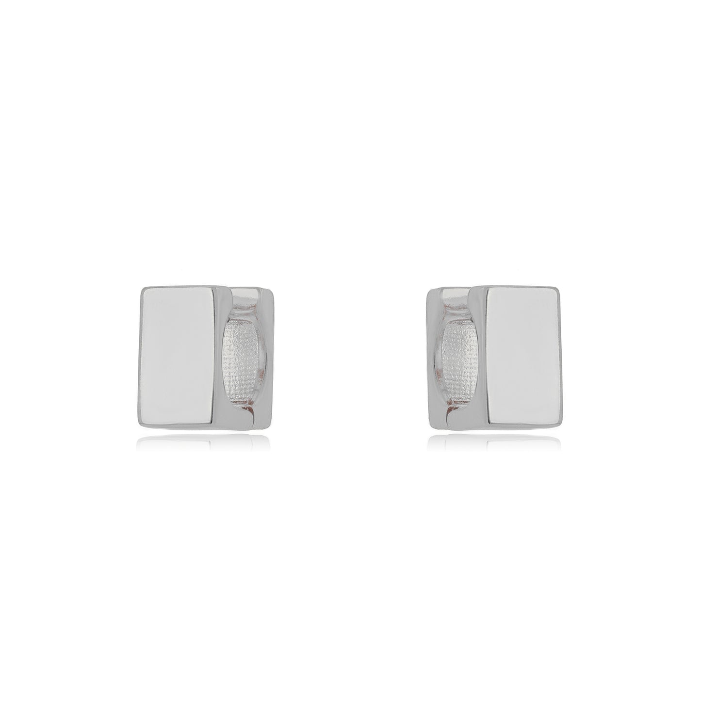 White Rhodium Plated Thick Square Click Hoops Earrings