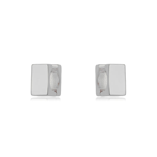 White Rhodium Plated Thick Square Click Hoops Earrings