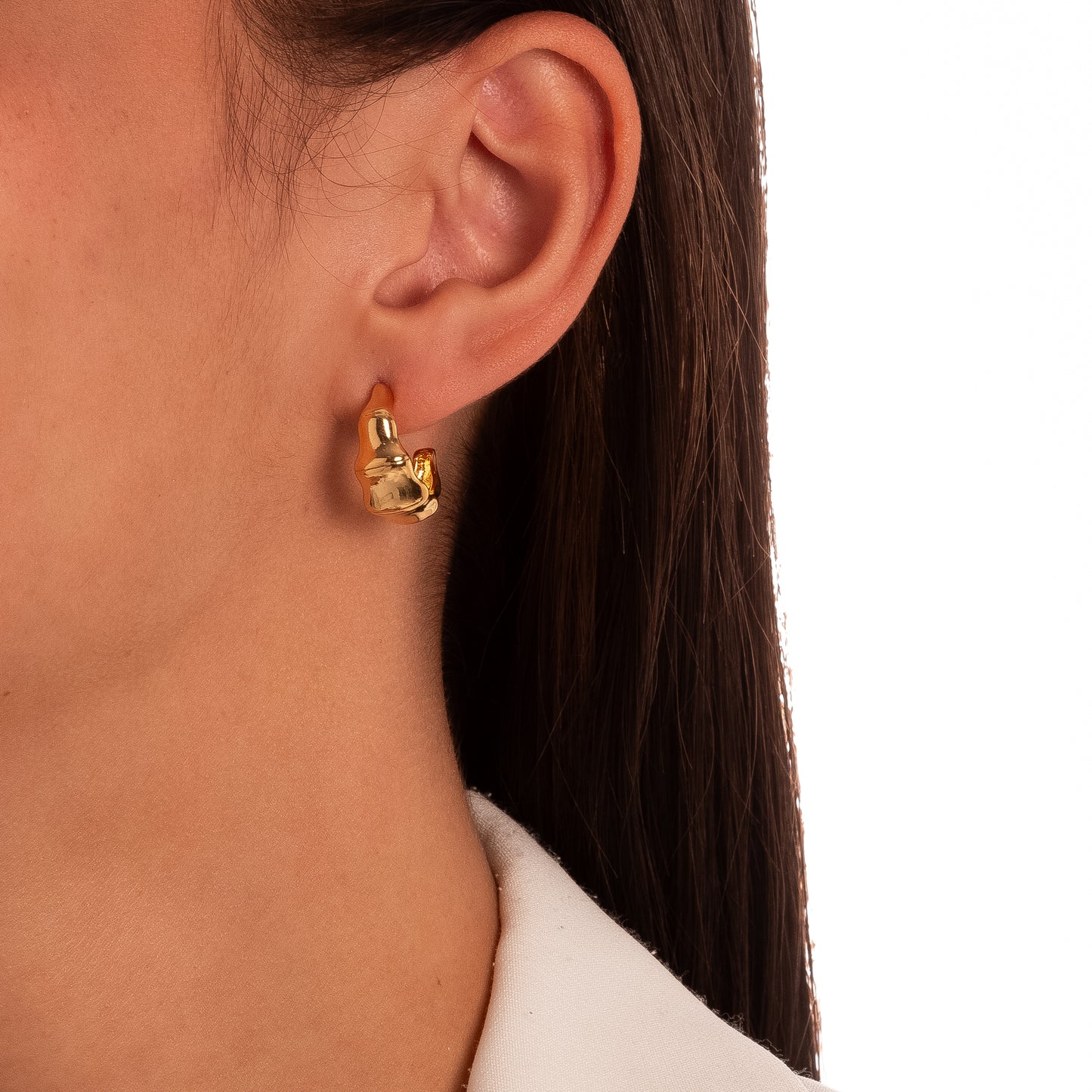18K Gold Plated Textured C Shape Earrings