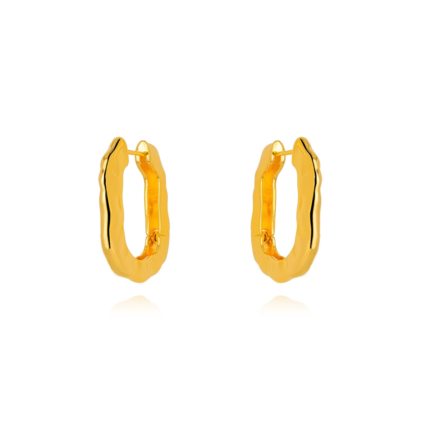 18K Gold Plated Medium Organic Click Hoops Earrings