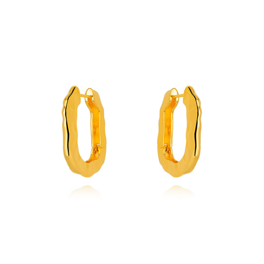 18K Gold Plated Medium Organic Click Hoops Earrings