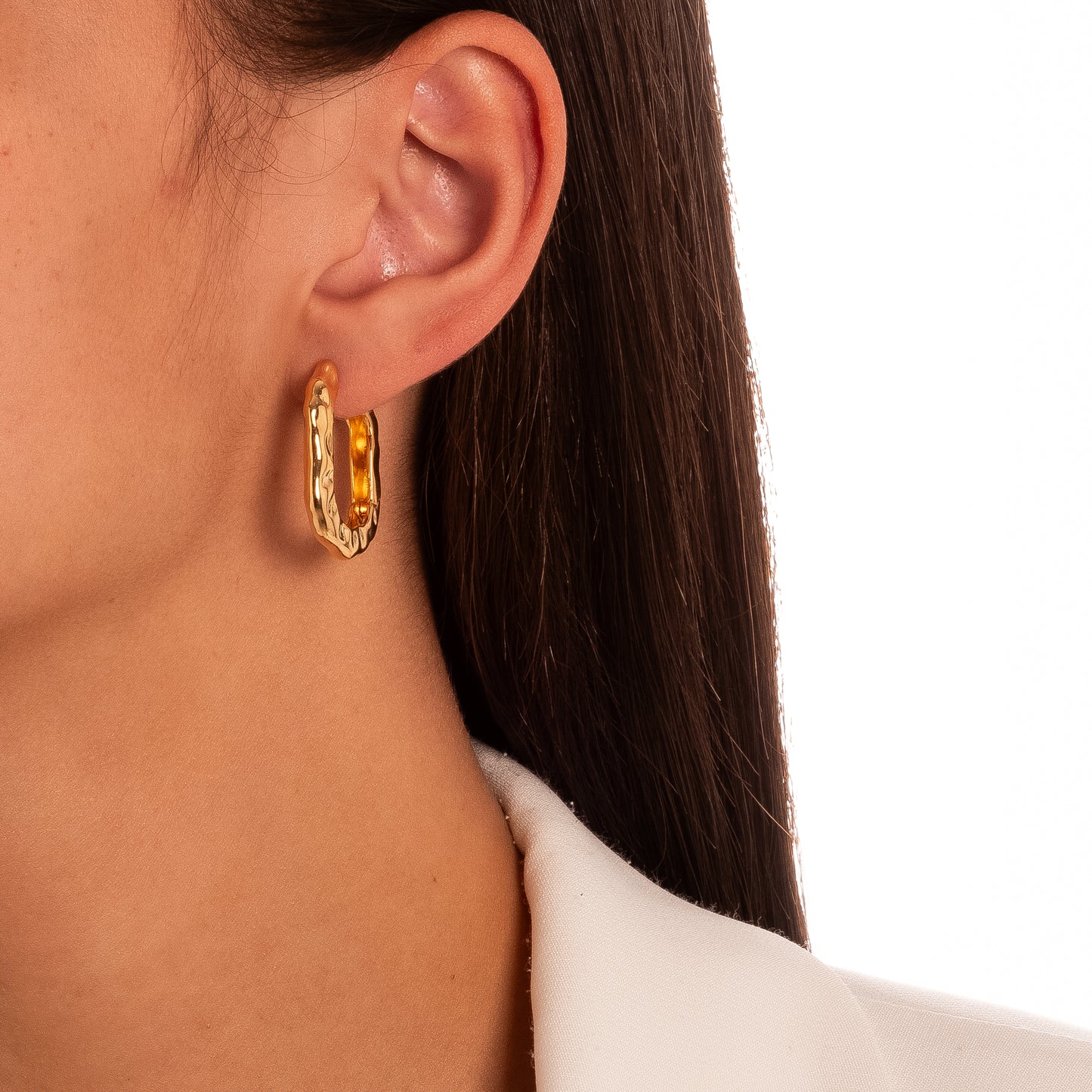 18K Gold Plated Medium Organic Click Hoops Earrings
