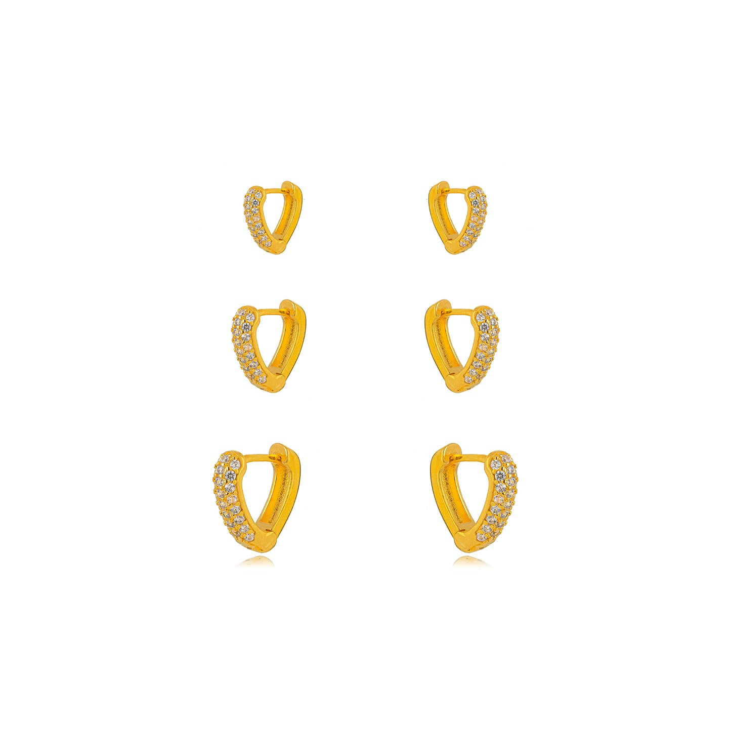 18K Gold Plated Trio Heart Studded Zirconia Earrings