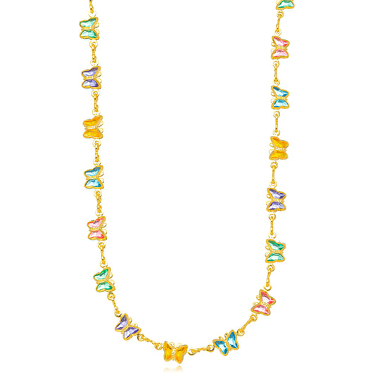 Colorful Butterfly Kids 18K Gold Plated Necklace