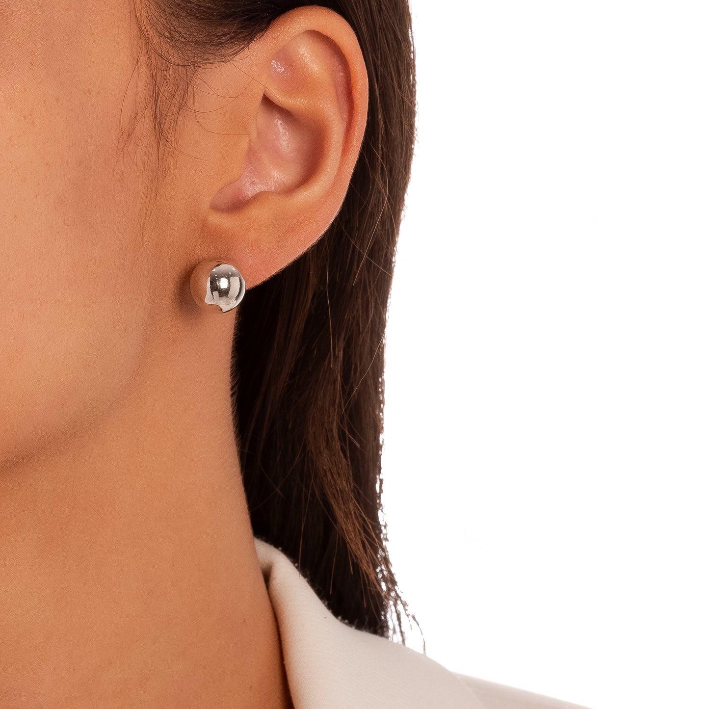 White Rhodium Plated Ball Stud Earrings