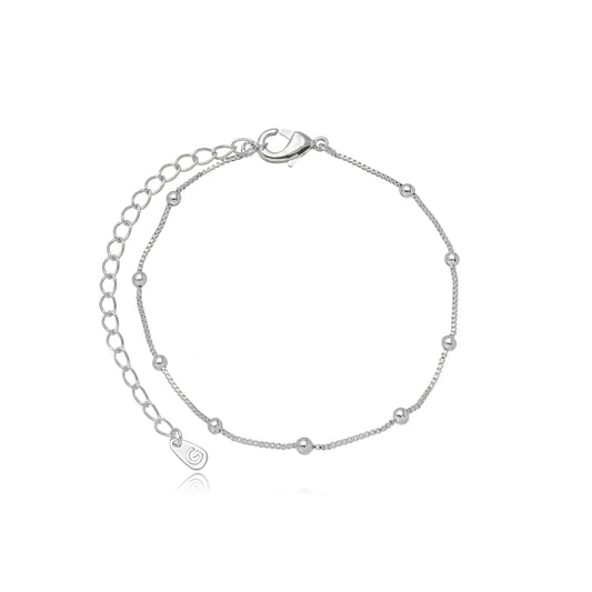 White Rhodium Plated Bracelet with small ball accents.
