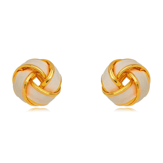 18K Gold Plated Stud Knot White Glitter Italian Enameling Earrings