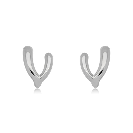White Rhodium Plated Thick Double Earrings