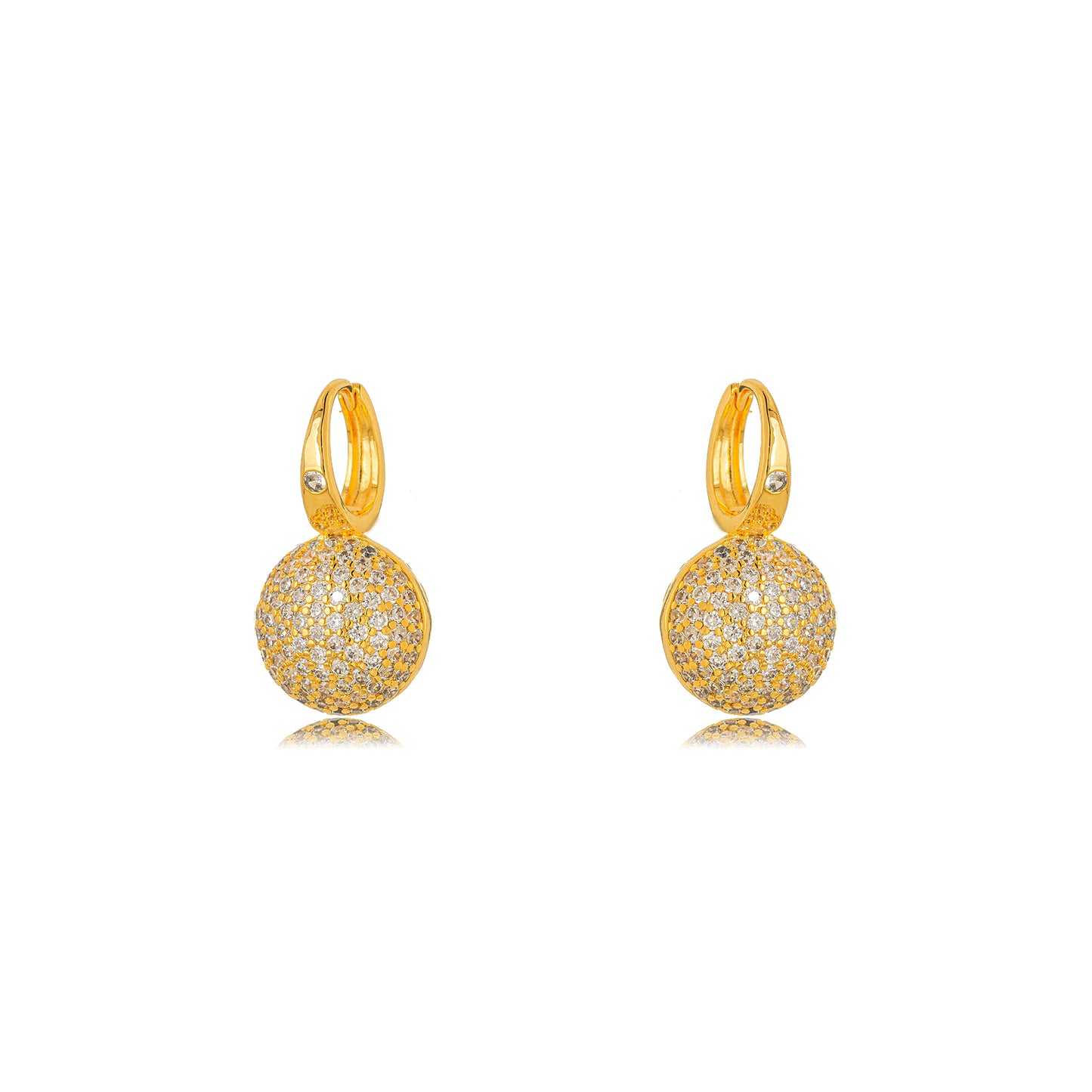 18K Gold Plated Dangling Round Studded Zirconia Earrings