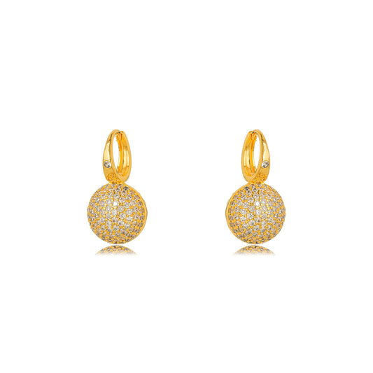 18K Gold Plated Dangling Round Studded Zirconia Earrings