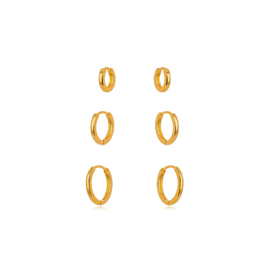 18K Gold Plated Trio Click Hoops Earrings