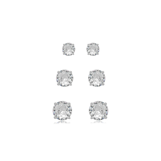 Silver 925 Trio Round Zirconia Studs Earrings