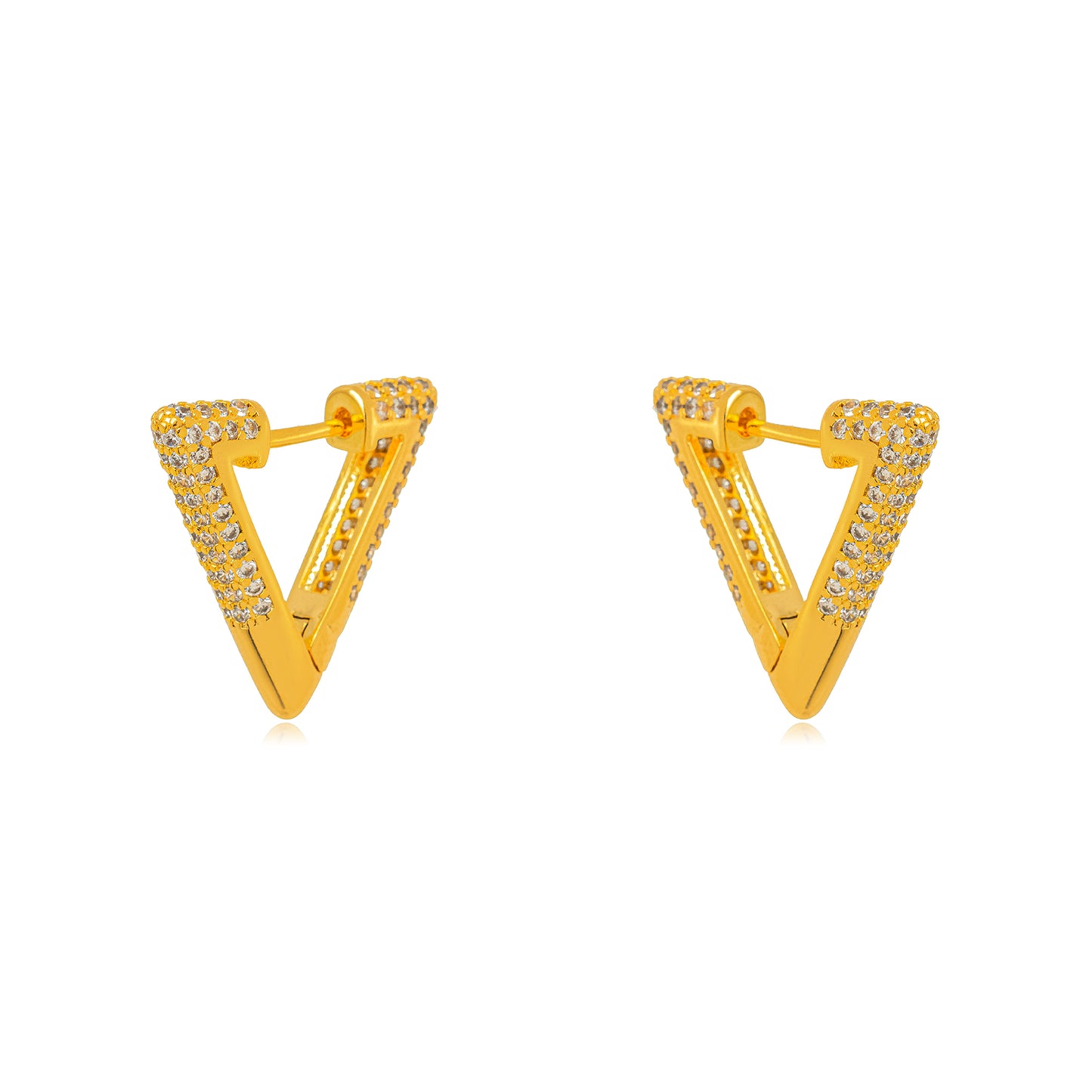 18K Gold Plated Triangle Studded Zirconia Earrings