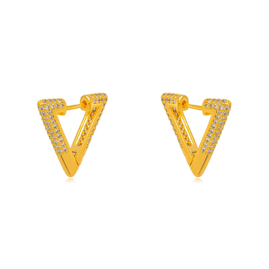 18K Gold Plated Triangle Studded Zirconia Earrings