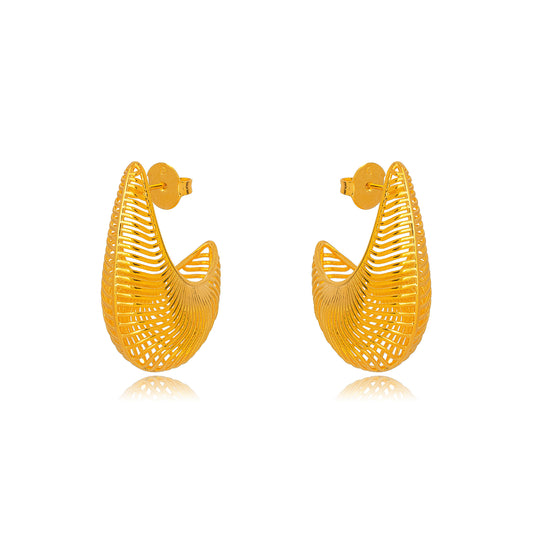 18K Gold Plated Detailed Bold Teardrop Earrings