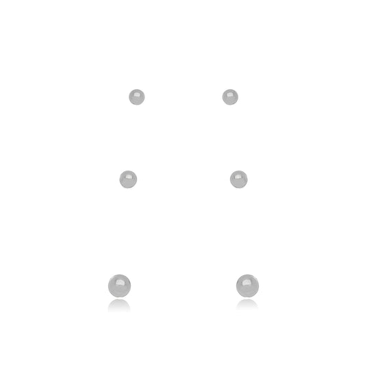 White Rhodium Plated Tiny Trio Balls Earrings
