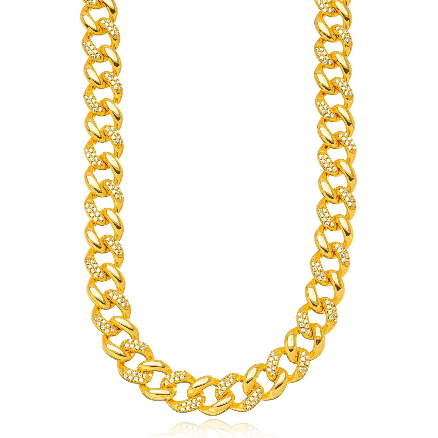 18K Gold Plated Studded Zirconia Cuban Link Necklace