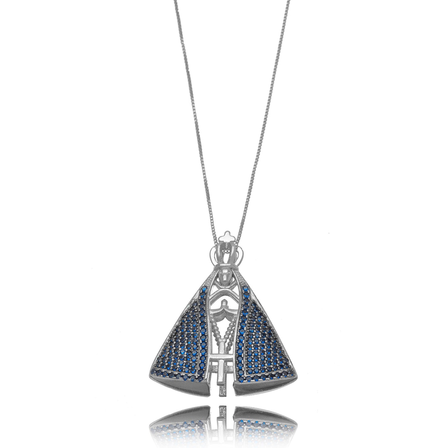 White Rhodium Plated Large Religious Studded Zirconia Necklace