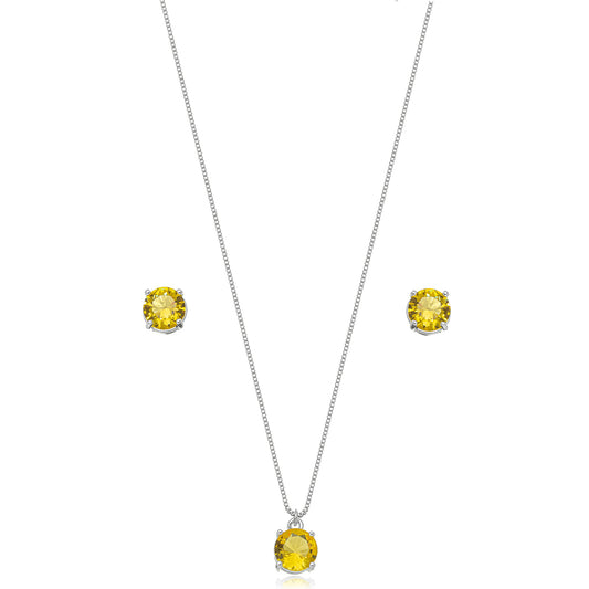White Rhodium Plated Round Citrine Set
