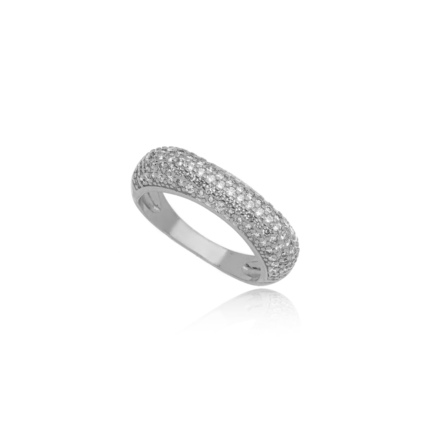White Rhodium Plated Square Bold Studded Zirconia Ring