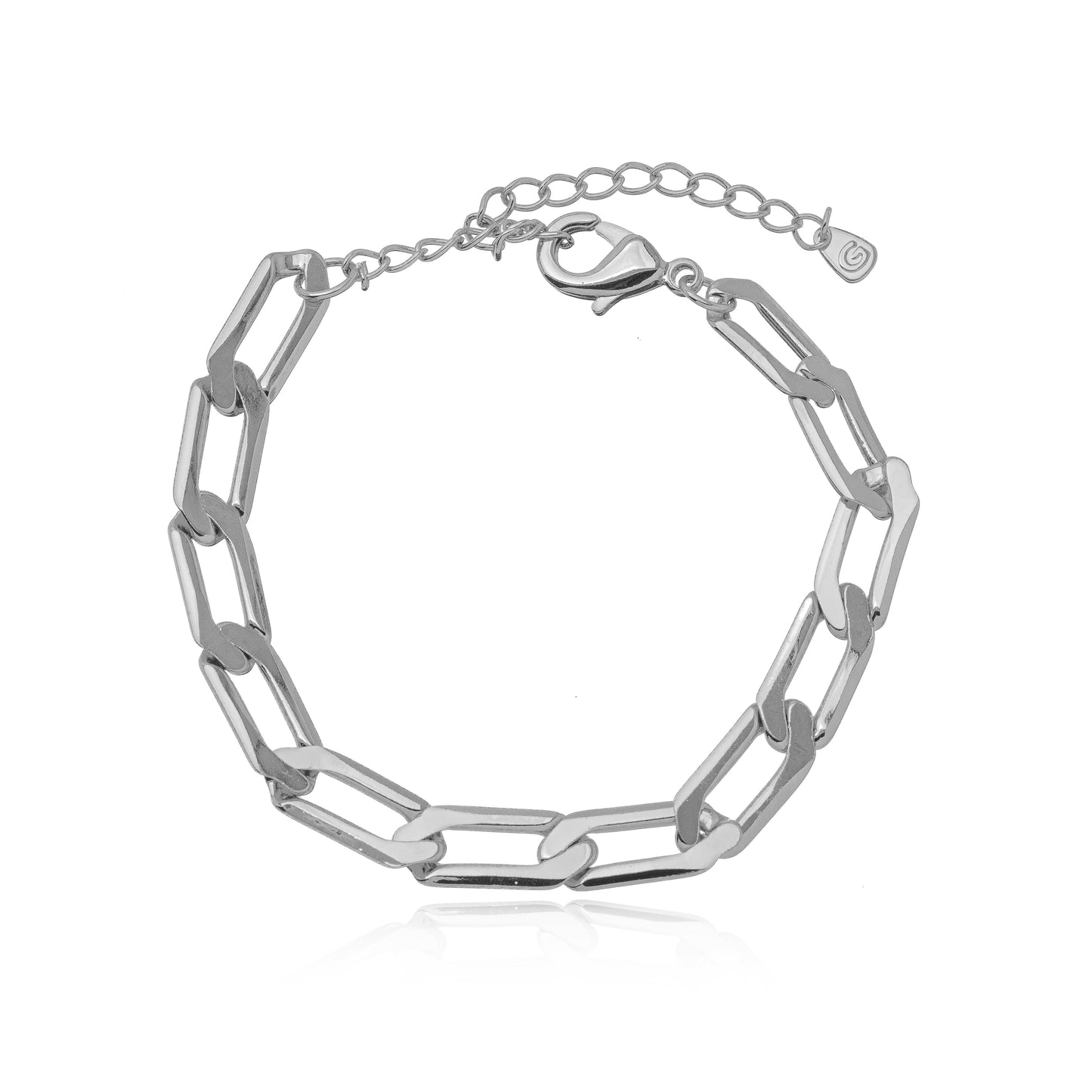 White Rhodium Plated Paperclip Bracelet with a modern and timeless design.