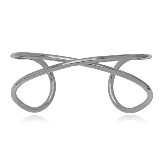 White Rhodium Plated Open Bangle with organic and elegant details.
