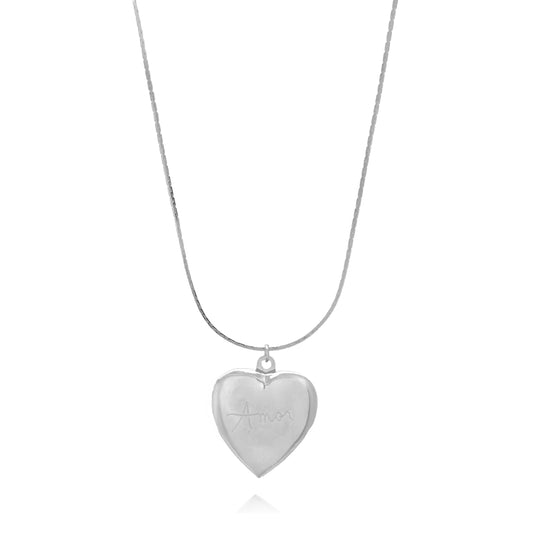 White Rhodium Plated Reliquary Pendant Necklace