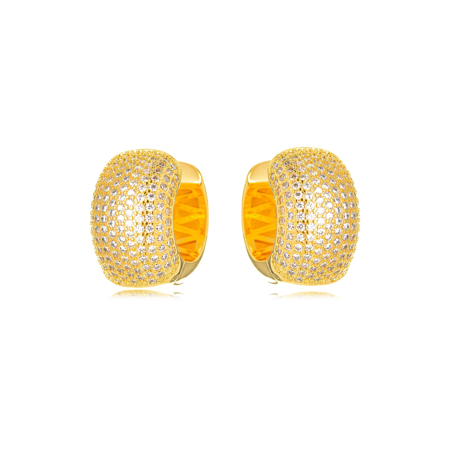18K Gold Plated Hoops Eleven Rows Studded Zirconia Earrings
