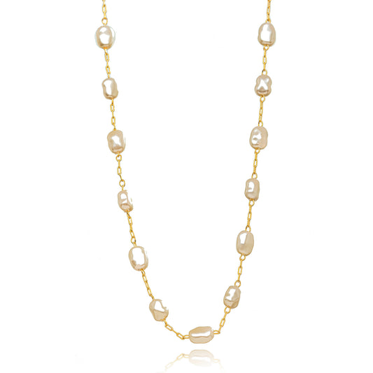 18K Gold Plated Delicate Pearls Necklace 40cm