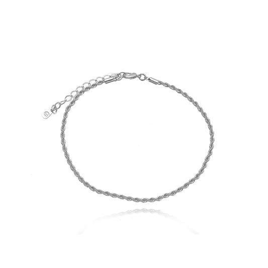 White Rhodium Plated Rope Anklet