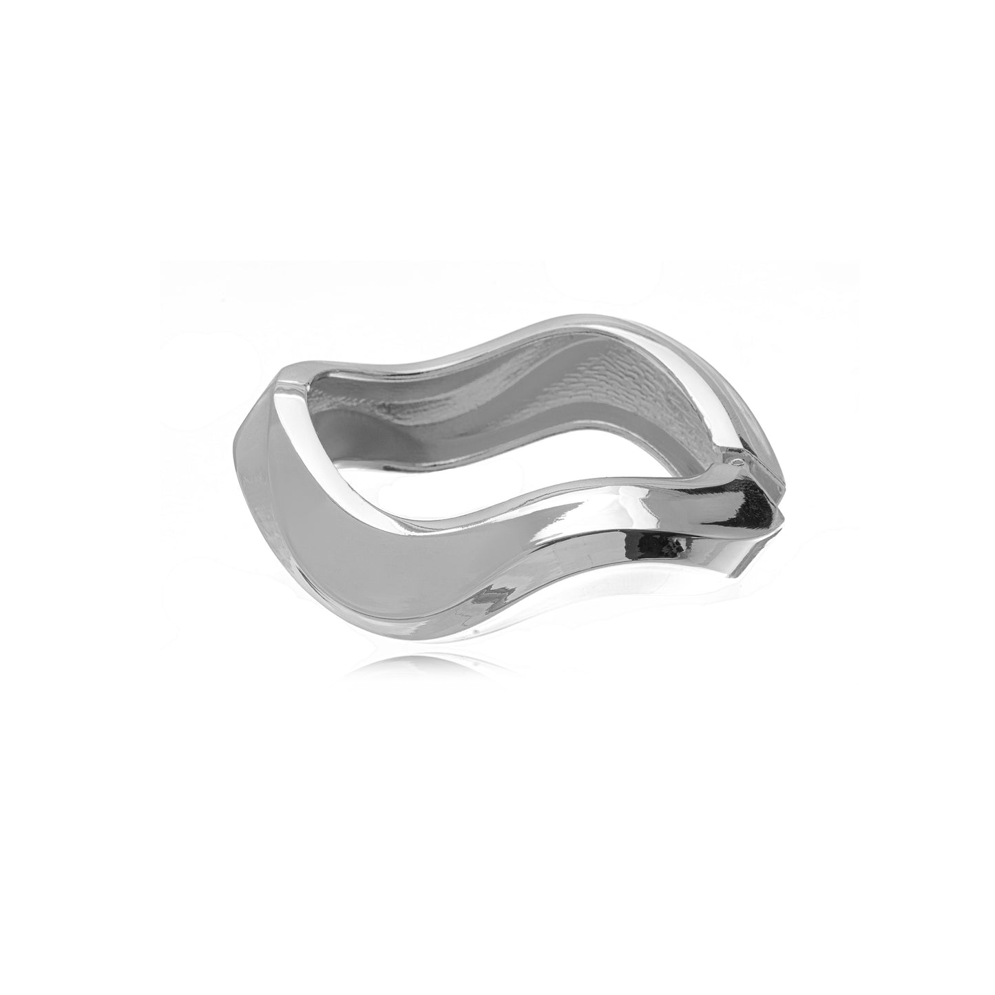 White Rhodium Plated Wave Cuff Bracelet with a contemporary wave pattern.