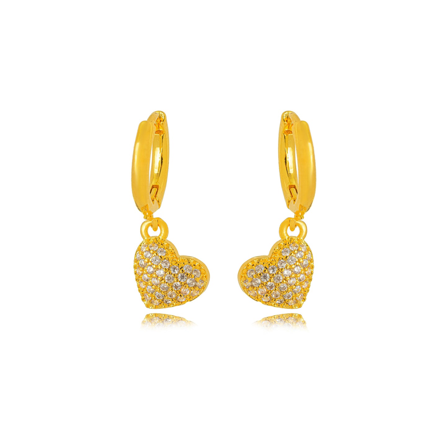 18K Gold Plated Hoops Dangling Studded Zirconia Heart Earrings