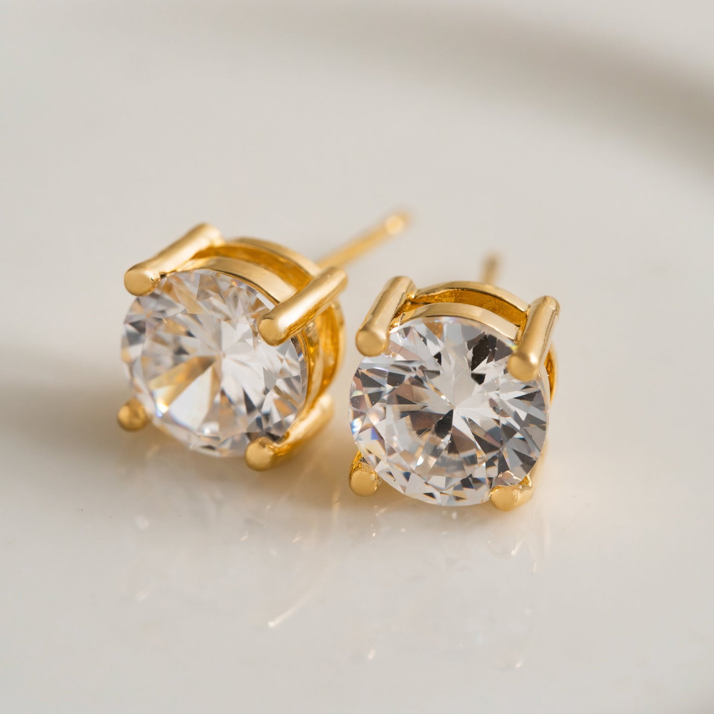18K Gold Plated Large Round Cubic Zirconia Studs Earrings