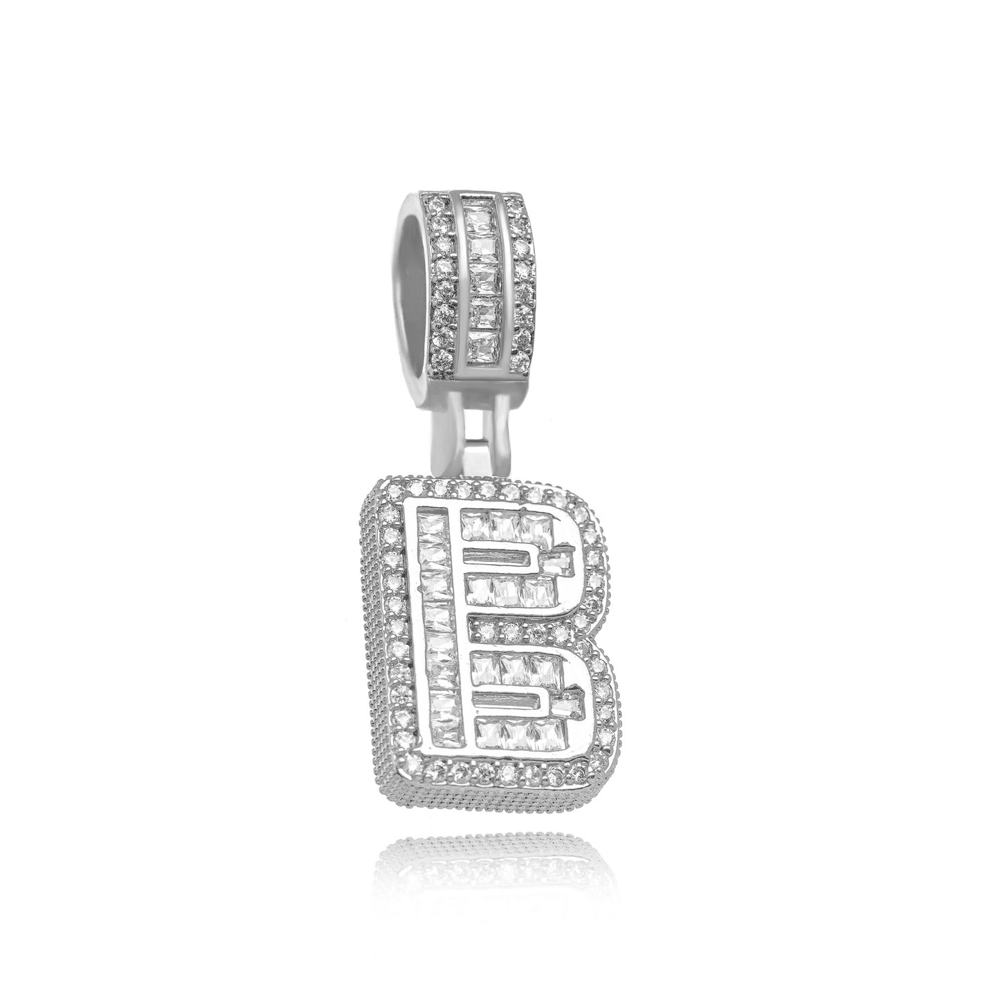 White Rhodium Plated Personalized Letter Studded Zirconia Pendant